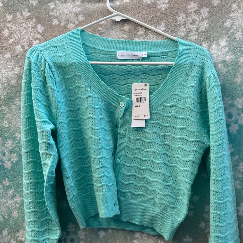All in Favor Turquoise Wave Knit Button-Front Cardigan